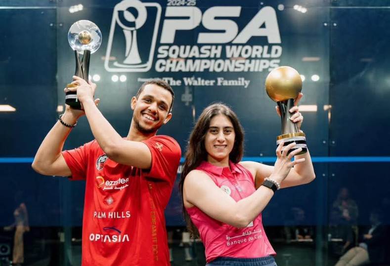 إنجاز مصري جديد .. مصطفى عسل ونور الشربيني يتوجان بلقب بطولة العالم للإسكواش